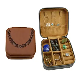 Faux Leather Zippered Travel Jewelry Box - Puakenikeni Lei Organiser Brown