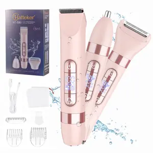 4 in 1 Electric Body Hair trimmer Waterproof Bikini Trimmer Wet Dry Use Ladies Face Body Legs Bikini Public Hairs Electric Lady Shaver with Replaceable Heads,Nose hair trimmer, LED digital display
