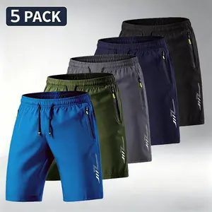 5-pack men’s summer casual athletic shorts with reflective print design—simple and comfortable, an ideal choice for home, outdoor activities, jogging, and workouts.