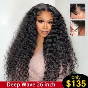 【26“ Only $135】Mamushow 7x6 Glueless Wigs Human Hair Pre Plucked Pre Cut 200% Density Deep Wave HD Lace Front Wigs Instant Wear and Go 26 Inch No Glue With Drawstring Brazilian Curly Human Hair Wig for Women