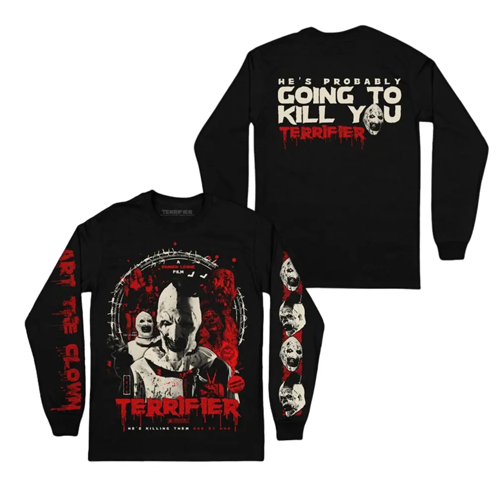Art The Clown Terrifier 3 Sweatshirt 2 Sides & Sleeves, Going To Kill You Terrifier Hoodie, Scary Movie Terrifier Halloween Vibes Tee Sweater