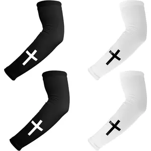 2 Christian Cross Arm Sleeves for Men Women UV Protection Sports Compression Sleeves Basketball Cycling Running Fitness Tattoo Cover Breathable Sun Protection Arm Warmer Christian Faith Streetwear Style Elastic Anti-Slip Arm Guards Outdoors Workout Gear