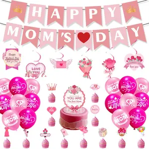 Mother's Day Party Decoration Letter Banner Cake Topper Balloon Set, Perfect Gift for Mom, Festive Decorations for Home & Event