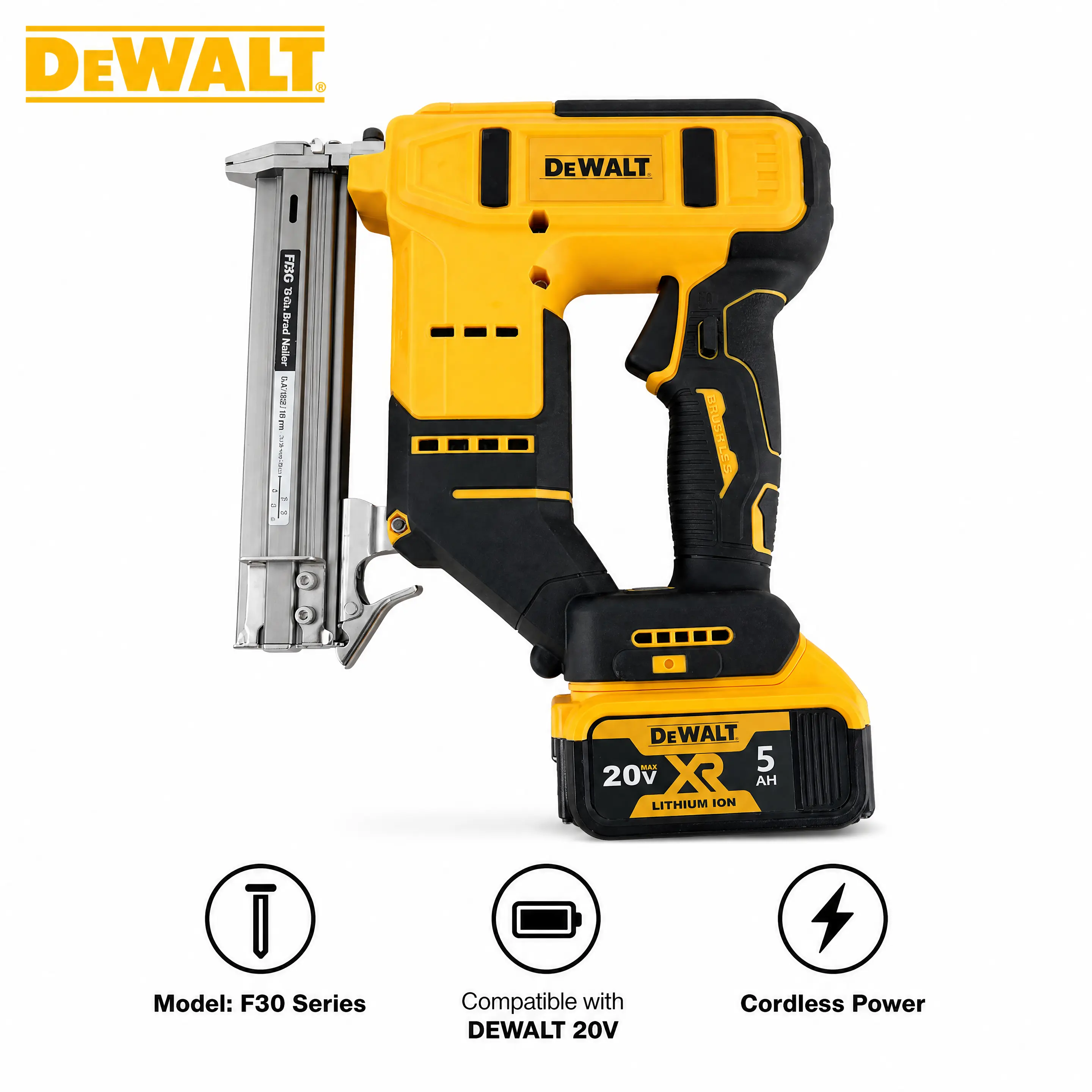 DEWALT F30 2 In 1 Brad Nailer And Stapler Cordless Nail Gun For Woodworking Home Improvement DIY Projects Furniture Repair And Trim Installation With Adjustable Depth Control Dual Mode Firing Design Quick Jam Release And 18 Gauge Fastening System