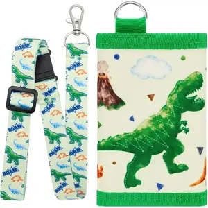 P-KWL01   Kids Wallet - Dinosaur Wallet for Boys Ages 4-12 Trifold Toddler Wallet with Lanyard Zippered Coin Pocket Card Holders Wallets Kids Purse Wallet Men Christmas Birthday Gift for Children