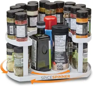 360° Rotating Spice Rack, Expandable 2-Tier Spice Organizer, Adjustable Shelf for Cabinet Pantry, Space Saver for Spices Pills Supplements