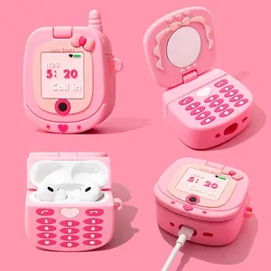 Bow Flip Cover Makeup Mirror Earphone Case for AirPods 2 3 4 Pro/pro2 Pro3