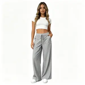 Women's Summer Textured Wide-Leg Pants - Loose Fit for Comfort, Distinct Street Style, Versatile Everyday Bottoms