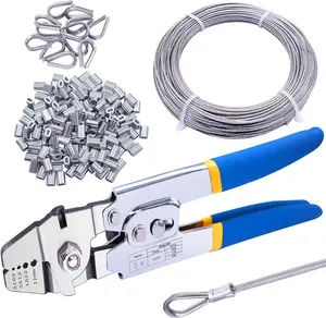 /Wire Rope Crimping Tool Up To 2.2mm Swaging Tool With 160 count 1/16'' Crimping Loop Sleeve And 66FT 1/16'' 304 stainless steel Wire Rope 12 count Wire Rope Thimbles Kit