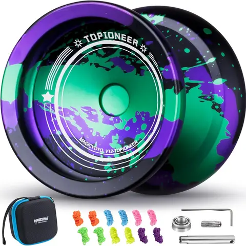MAGICYOYO V12 50mm 6061 Alloy Finger Spin Yo-Yo - Unisex, Battery-Free, Responsive-Unres Dual-Functionality, 12 Strings, Concave Outer Ring, Conical Finger Spin Groove, Accessory Kit with 1x Replacement Axle, for Kids 8+