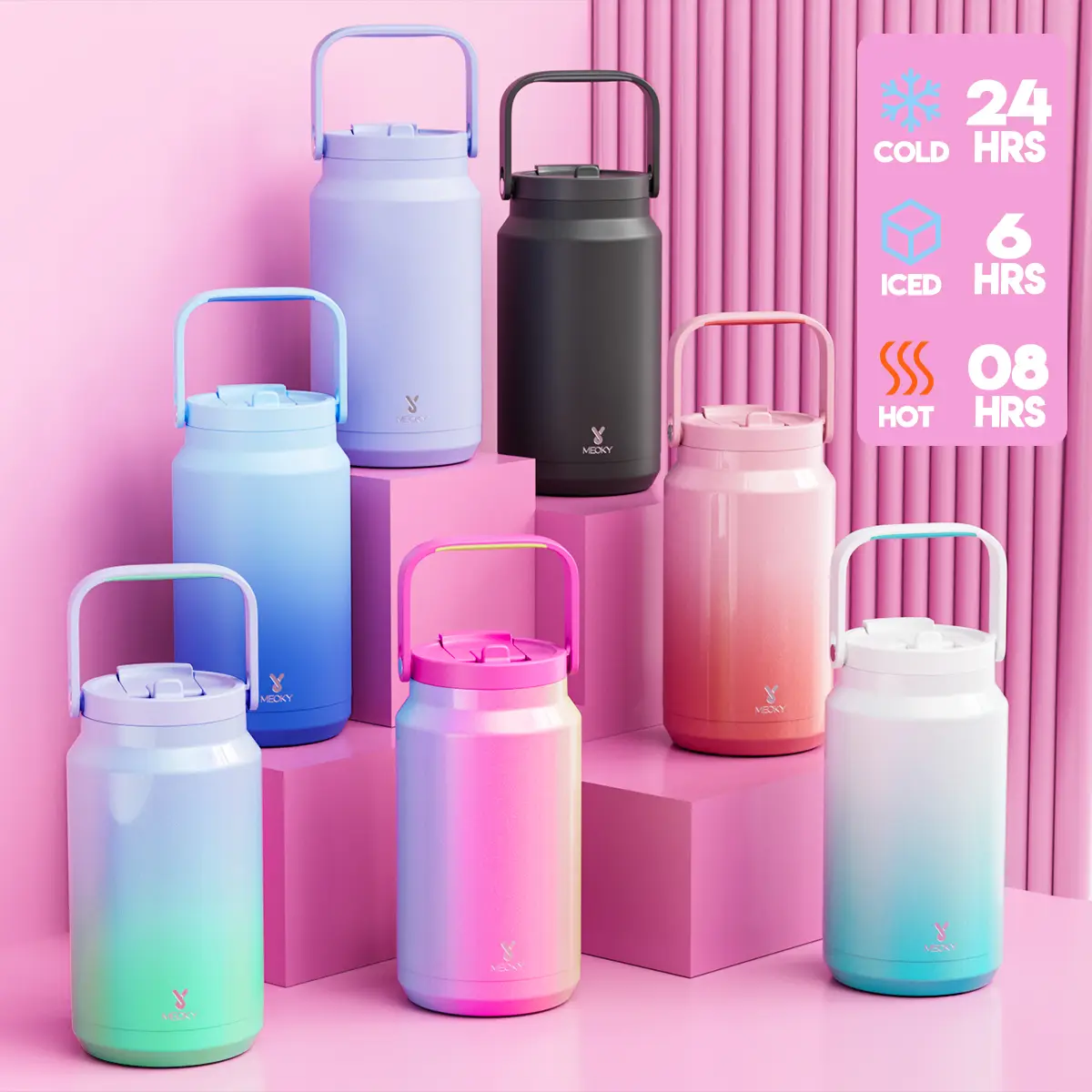 【MEOKY】64oz Large Capacity Tumbler, Made Of Food Grade Material, Long-Lasting Insulation, Hidden Straw For Easy Carrying, And Comes With a Hand Woven