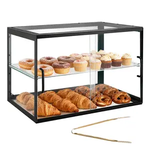 VEVOR Bakery Display Case, 2-Tier Commercial Countertop Pastry Display Case, Clear Acrylic Bread Box for Kitchen, Party Cake Cabinet with Sliding Door for Cookie Dessert Donut, 21.7x 15.2x 15.4