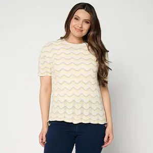 DG2 by Diane Gilman Scalloped Edge Short Sleeve Sweater