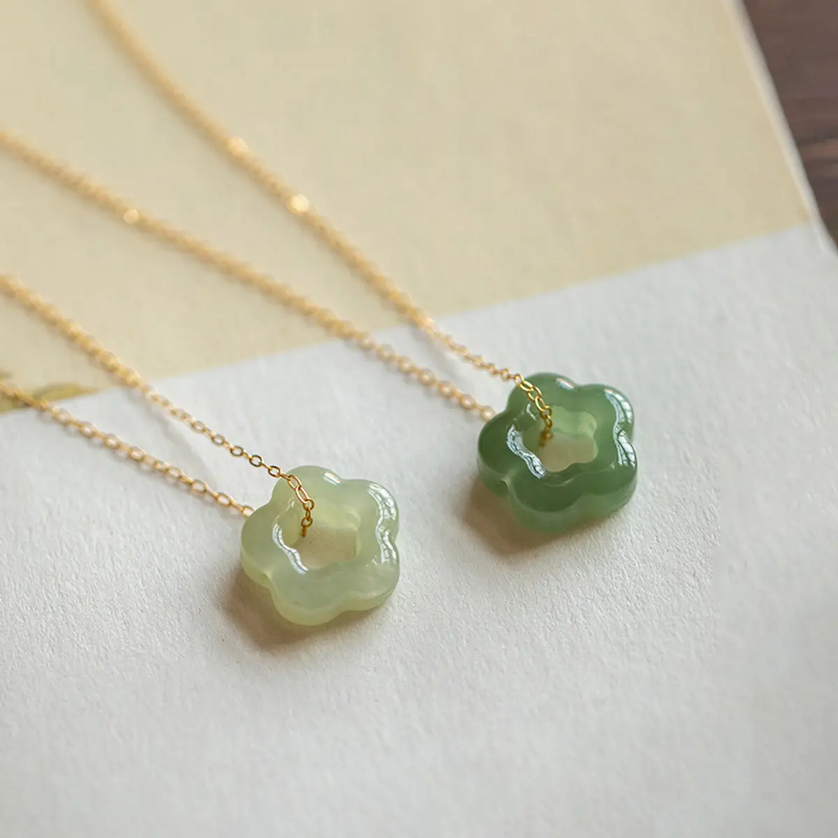 Pendant Necklace for Women, Dainty Hand-Carved Green Floral Charm in Grade A Hetian Jade, Adjustable Gold-Tone Chain, Meaningful Gift, Grade A Jade, Pendant Design, Meaningful Gifts, Gold Aesthetic, One-Piece