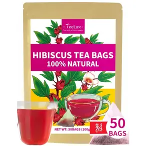 TeeLux Hibiscus Tea Bags, Natural Hibiscus Flowers Herbal Tea, Caffeine Free, Refreshing Tart Flavor, Hot & Iced Tea, 50 Count