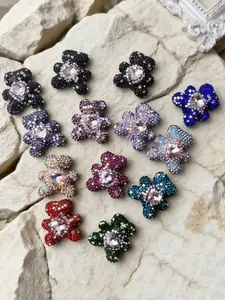 Five Random Color Clay Cute Bear Rhinestone Beads DIY Jewelry Making Supplies, Heart Design, All Seasons, No Choking Hazard, Bead Assortment