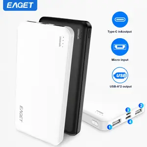 EAGET Portable Charger, 10000mAh 5V/3A Power Bank.USB C Input and Output High-Speed ChargingBattery Pack, External Mobile Phone Power Bank for iP15 for SamSung S22 S21 Google for iPad and other forAndroid devices (Black, White)