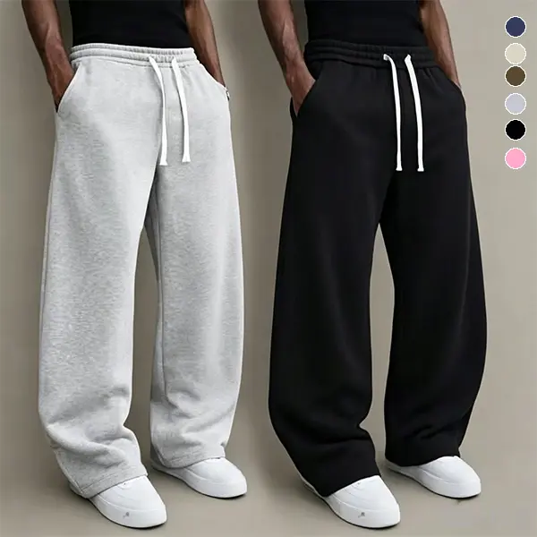 Men’s solid-color casual sweatpants, unisex, drawstring waist, pockets, straight‑leg pants, knit athletic long pants, casual trousers, Long‑Length Solid‑Color Sweatpants