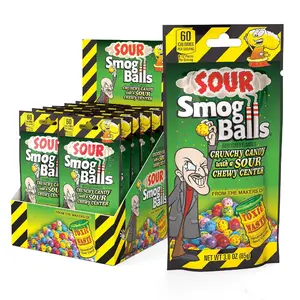 TOXIC WASTE - Sour Smog Balls - Crunchy & Chewy Sour Balls - Lime, Cherry, Strawberry, Lemon, Blue Raspberry, & Grape Flavors - 3 oz. Bags - 12-Pack