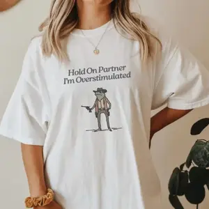 Hold On 'Im Overstimulated Shirt Cowboy Frog Shirt, Gen Z Shirt Weird Stuff Funny TShirt Unisex