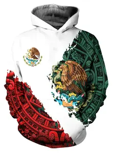 Men's Mexican Style Hooded Sweatshirt Fitted Long, Eagle Snake Print Ethnic Casual Streetwear, Kangaroo Pocket, Letter Pattern, Fall Winter Essential