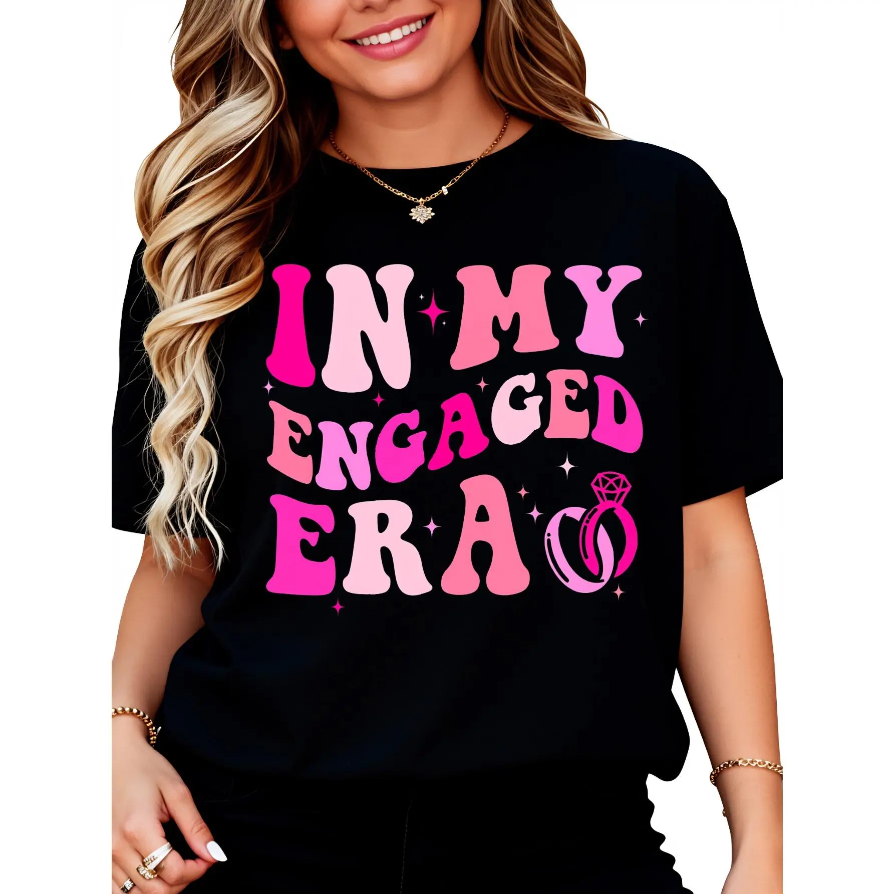 100% Cotton In My Engaged Era Fiance Engagement Bachelorette Party T-Shirt Casual Tops