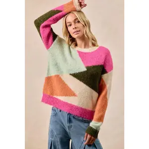 BiBi Multi Color Block Sweater Top