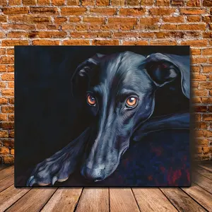 [Black Greyhound Dog Portrait] One Piece of Framed Wall Art Featuring a Black Greyhound Dog Portrait, Measuring 11.8 by 15.7 Inches, Designed in a Modern Classic Style with a Pine Wood Frame