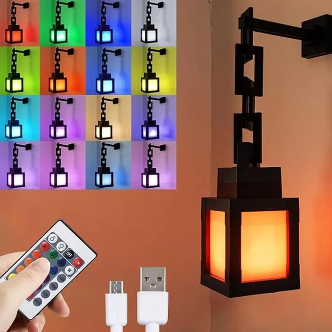 Pixel Soul Lantern - 3D Printed Handmade Gaming Light | Rechargeable RGB 16 Color Changing Night Lamp with Remote, Wall Mountable & Easy Assemble | Ideal Bedroom Decor Gift for Minecraft Fans Kids house decor #MothersDayGiftSet Ornaments Home Lighting