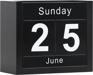 Wooden Block Calendar for Desk, Daily Desktop Perpetual Desk Calendar, Cute Date Display Blocks Desk Accessory for Home Office Decor, Teacher, Classroom,  Yearly, Black