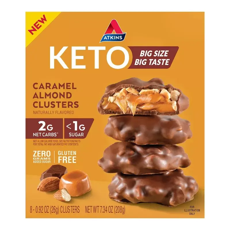 Atkins Gluten Free Keto Caramel Almond Clusters Whey Protein Value Pack - 7.34oz/8ct