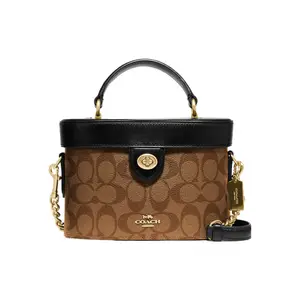 COACH Kay 20 Classic Monogram Logo Box Bag for Women - Small Crossbody and Shoulder Bag in Black and Brown PVC Leather