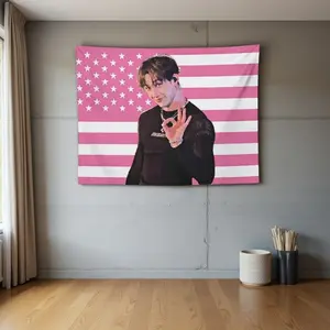 1Pc Bangchan Music Album Poster Tapestry - Lightweight Cloth Decor Artwork, Wall-Hanging Flag for Living Rooms/Bedrooms, Ideal Pink Wedding Gift for Friends, Includes Free Installation Kit