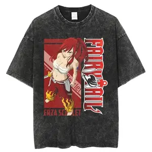 valentine shirts  FAIRY TAIL Anime Manga Peripherals T-shirt Natsu Lucy Happy Gray Washed Vintage7 Loose Oversized hot product high quality Unisex