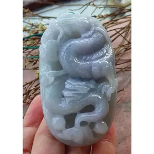Certified Hand Carved Green Lavender Natural Myanmar Burma Grade A Jade jadeite Dragon Ruyi Pendant Necklace