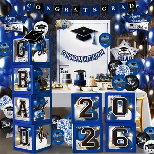 Graduation Decorations Class of 2026 - Blue Graduation Decorations Balloon Boxes with 2026 GRAD Letters So Proud of You Congrats Grad Party Decorations for Any Grades