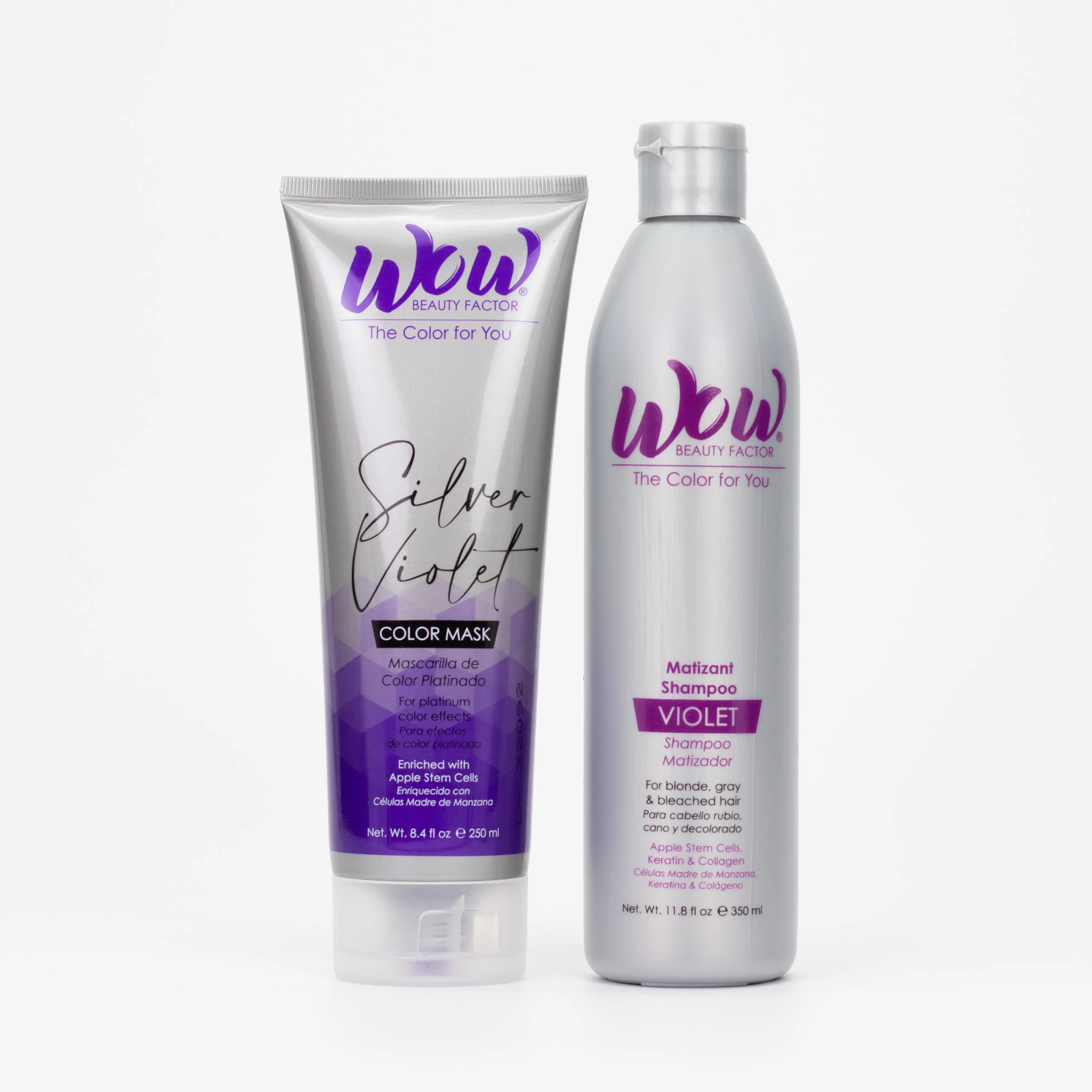 Wow Beauty Factor Violet Color Haircare Mask & Shampoo, Cosmetic Product for Blonde Highlights, Platinum Hair with UV Protection