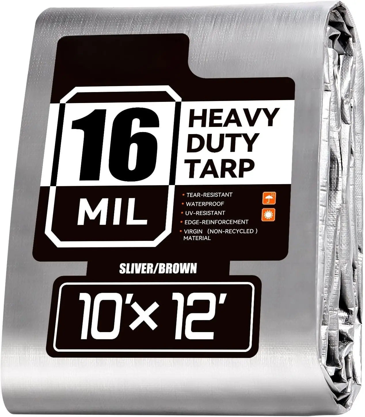 10x12 FT Tarp , 16 Mil Tarps Heavy Duty  Multipurpose Protective Cover UV Resistant Rip &  Resistant  with Grommets Reversible for Home   Camping