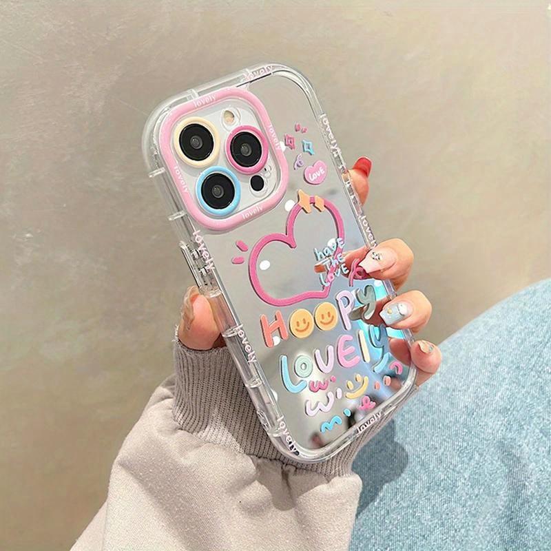 Adorable Girl Heart Mirror Phone Case for iPhone 11 12 13 14 15 Pro Max Shockproof Back Cover