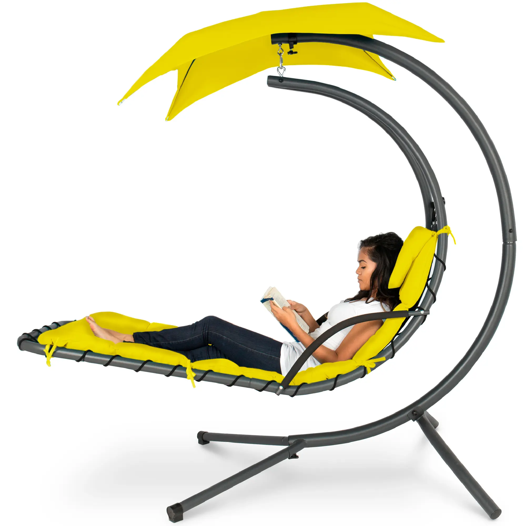 Best Choice Products Hanging Curved Chaise Lounge Chair Swing for Backyard, Patio w/ Pillow, Shade, Stand Best Choice Products Hanging Curved Chaise Lounge Chair Swing for Backyard, Patio w/ Pillow, Shade, Stand