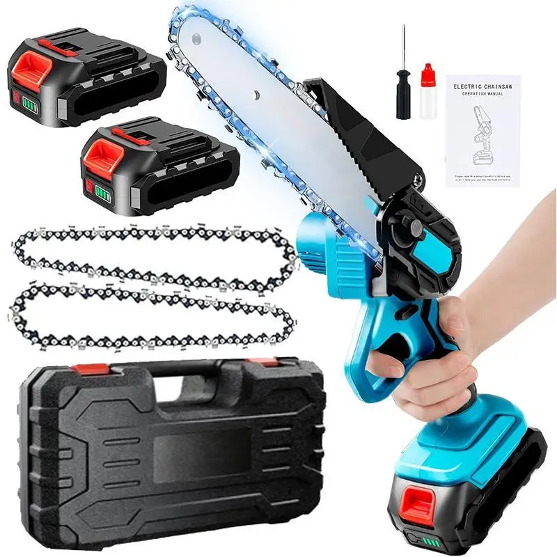21V Cordless Mini Chainsaw 6-Inch - Compact Handheld Power Chain Saw with 2x2000mAh Batteries Security Lock for Efficient Wood Cutting, Tree Trimming