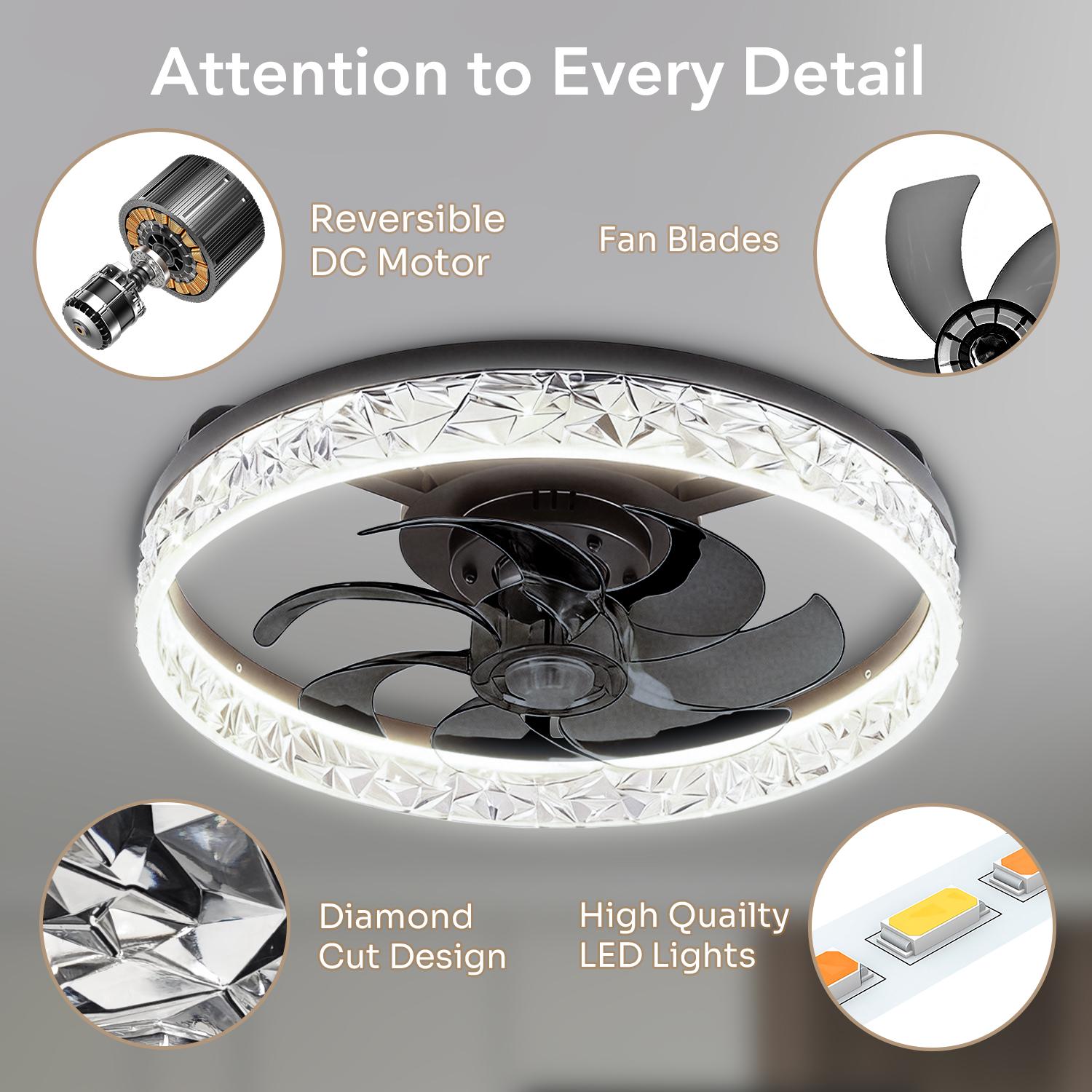 GALENTAL Cristais Multifunctional Ceiling Fan with Light, Remote Control/APP, 6 Wind Speeds, Timing Function, Reversible DC Motor, Adjustable Brightness & 3 Color Temperatures, Low Noise for Living Room, Bedroom, Study, Summervibes