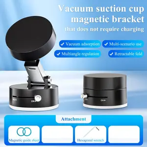 2025 Car Magnetic Phone Mount - Sticky Grip, Compact Retractable Phone Stand, Suction Vacuum Foldable Holder for All Smartphones Adjustable Android Folding Black