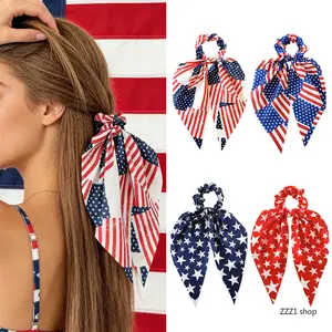 U.S. Independence Day-Themed Hair Scrunchie with Flag Bow and Streamers — Festive Party Hair Accessory for Ponytails