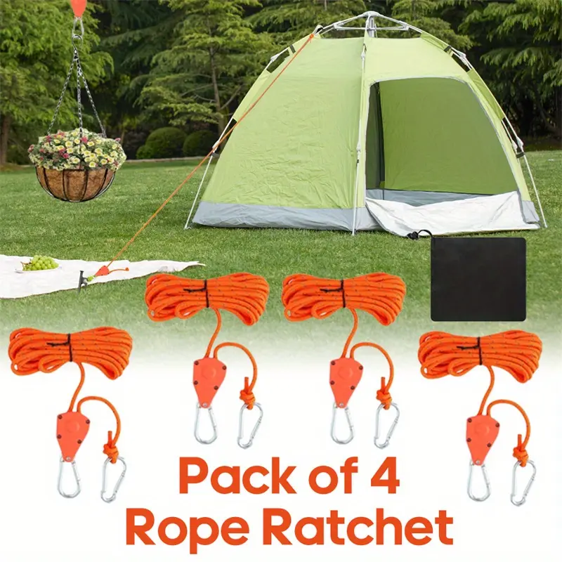 4 Packs of 4-meter/157.48in Tent Ropes, Equipped with Rope Tensioners, Adjustable Rope Ratchet, Hooks, Umbrella Ropes, Tension Ropes, Tent Ropes, Equipped with Rope Tensioners, Used for Camping with Tent Fabrics, Textiles & Soft Furnishings