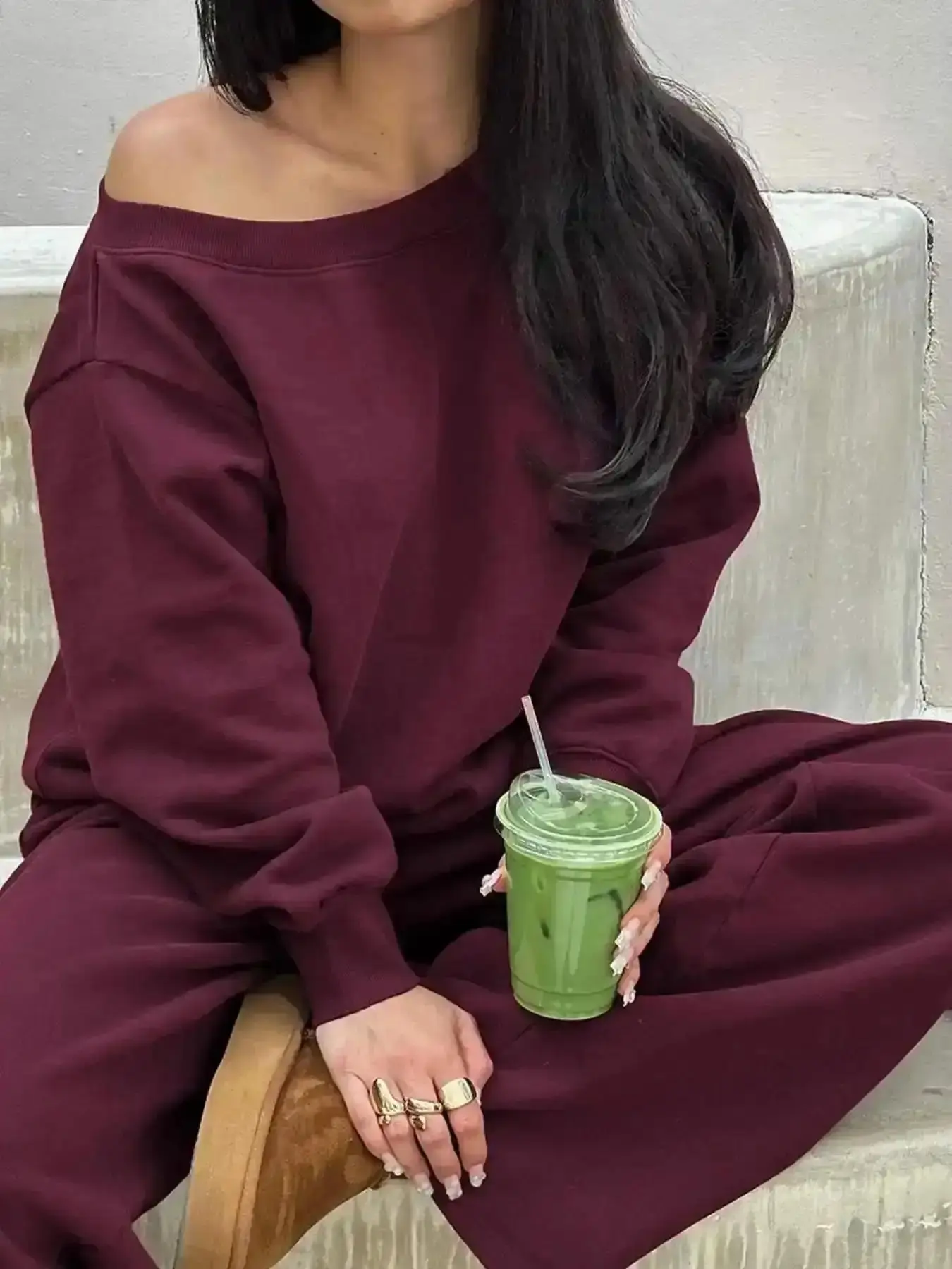 2026 Women's One Shoulder Long Sleeve Top & Pants Two Piece Set Casual Pullover Jumper Sweatsuit for Fall Winter Daily Outfit Comfortable Streetwear Loungewear