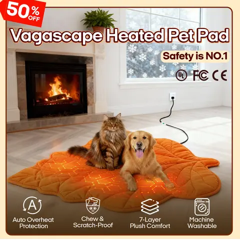 Vagascape Heated Pet-Shaped Dog Bed - 7-Layer Safety Design, Automatic Shut-Off, Chew-Resistant Cord, Waterproof Seal, Quick-Drying, Machine Washable, Consistent Warmth, UL/FCC/CE Certified Warming Pad Mat, Shaped Beds, Side Zipper