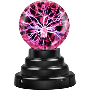 USB & Battery Powered Plasma Ball Lamp - 3 Inch Touch Sensitive Static Electricity Globe, Amazing Science Gift for Kids, Aesthetic Night Light for Bedroom & Party Decor