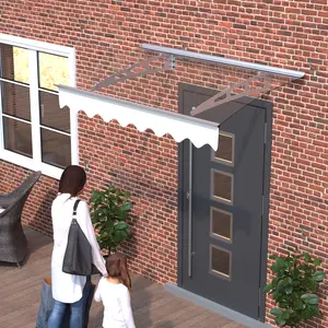 Dreamzon DA4734C Series Door Window Awning Made of 0.137 Inch Thick Crystal Solid Polycarbonate Sheet and Aluminum Alloy with Valance in size of 47" Wide x 34" Deep for Masonry Concrete Wall