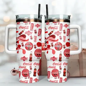Vintage Coca Cola Tumbler 40oz Stainless Steel With Handle, Retro Coke Aesthetic Cup With Straw, Insulated Travel Mug, Classic Soda Lover Gift, Reusable Drinkware, Cute Viral TikTok Cup, Perfect For Iced Coffee, Gift For Coca Cola Fans
